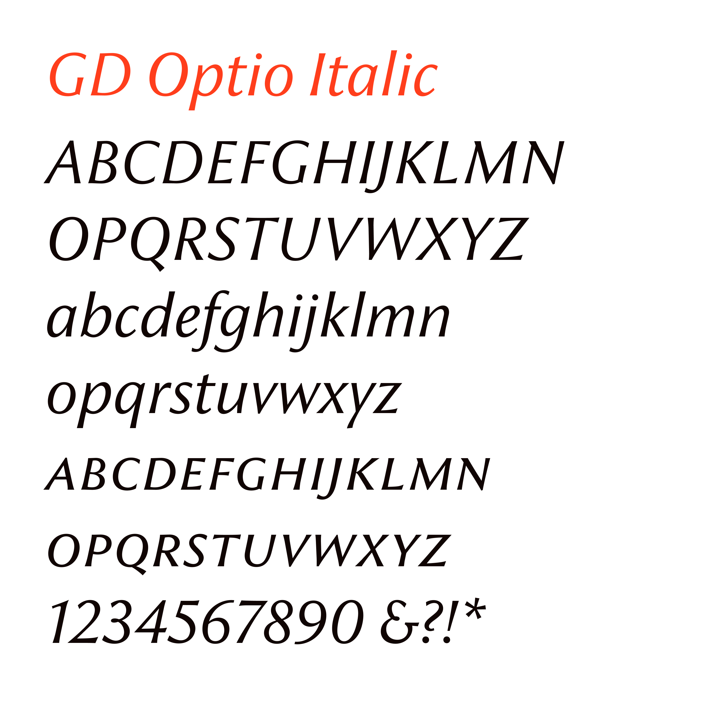 Character set for GD Optio Italic
