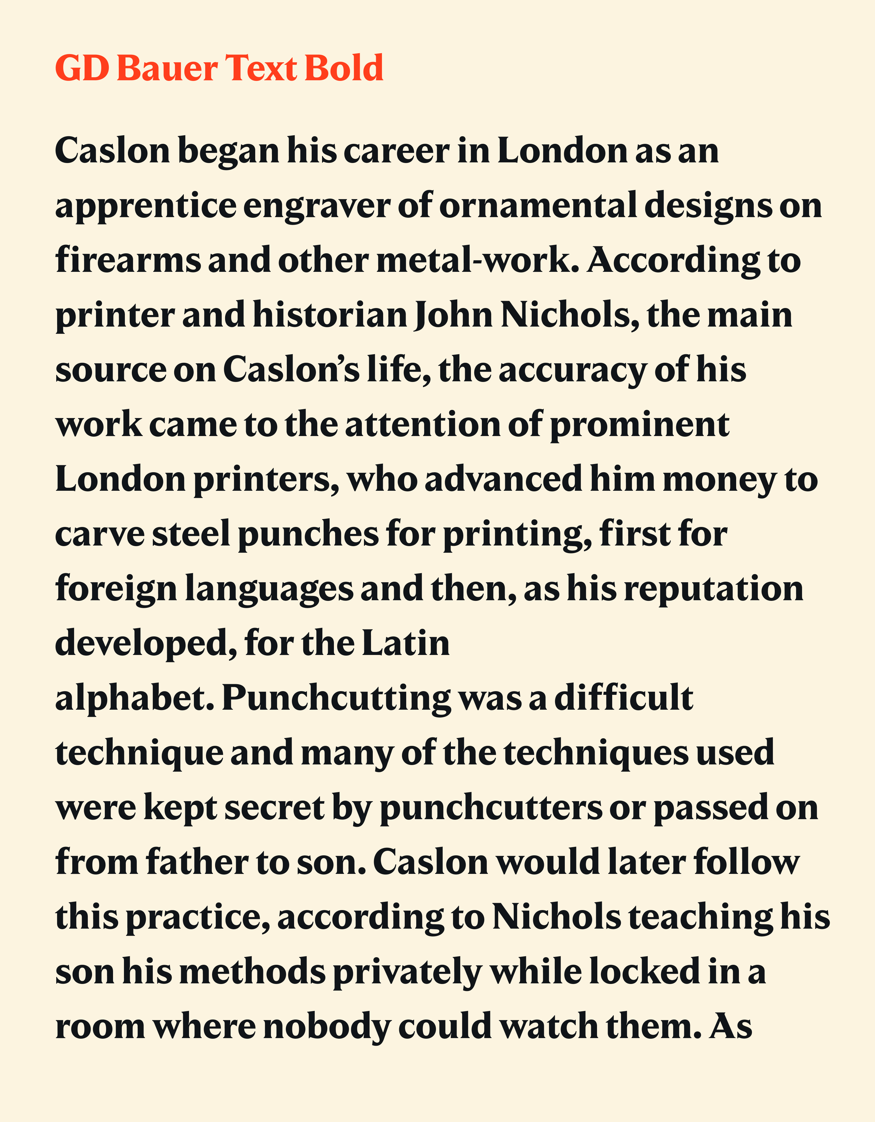 Body text sample for GD Bauer Text Bold.