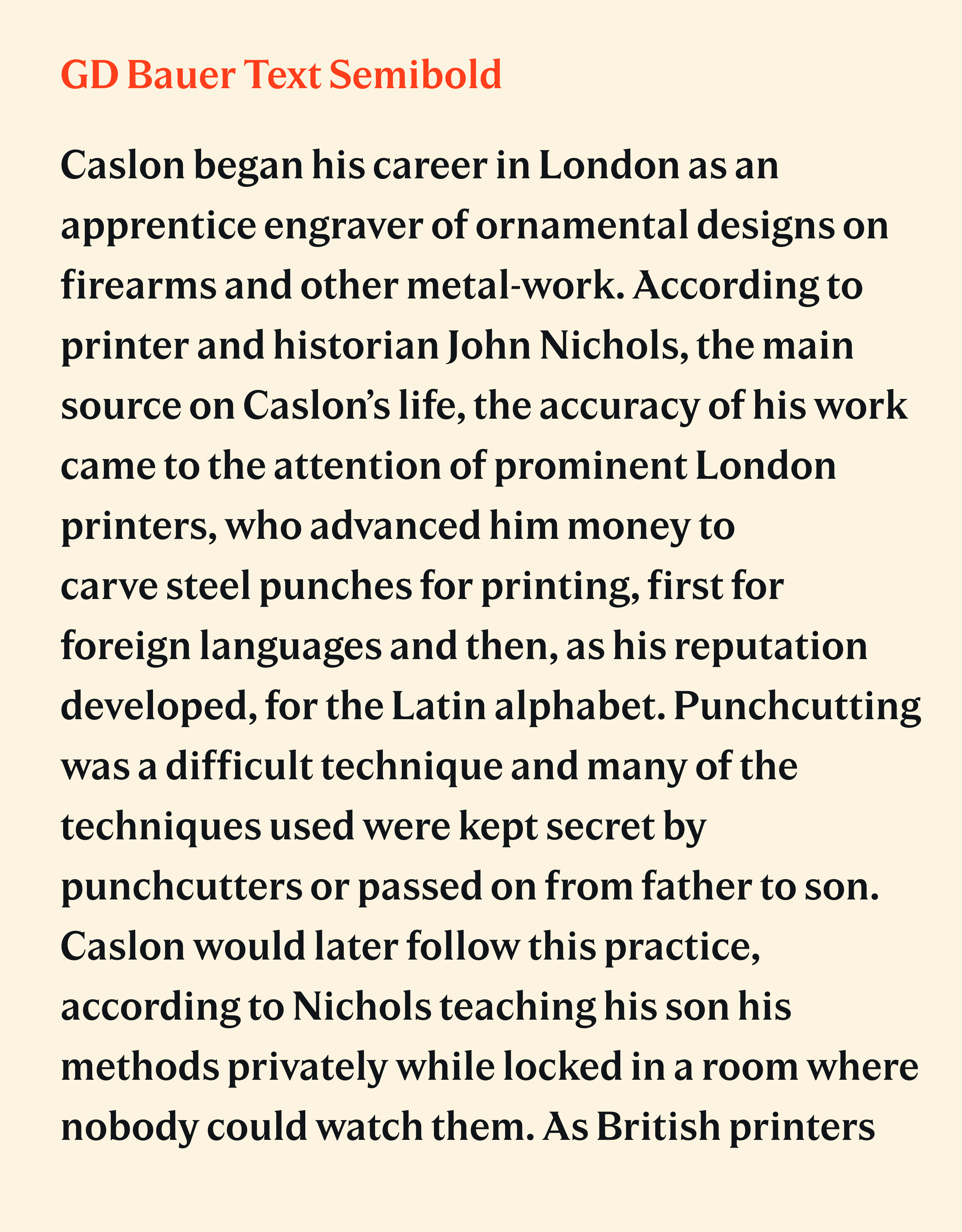 Body text sample for GD Bauer Text Semibold.